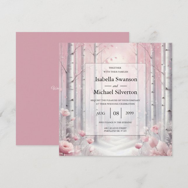 Invitación Frosted Petals in a Winter Woodland Wedding (Anverso / Reverso)