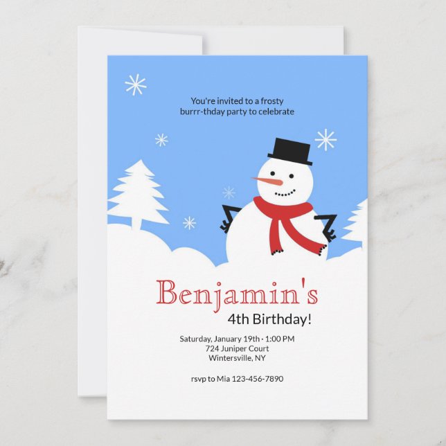 Invitación Frosty el cumpleaños de Snowman (Anverso)