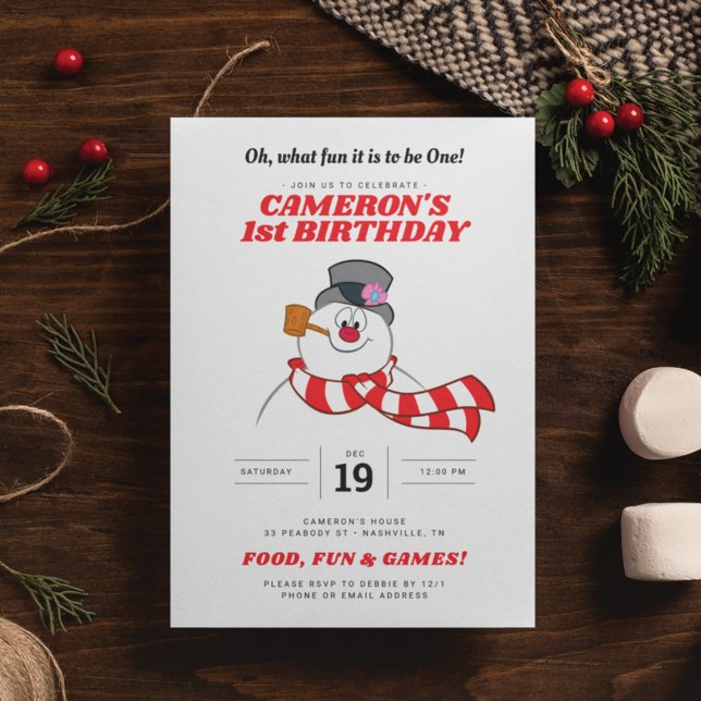 Invitación Frosty el invierno de Snowman™ primer cumpleaños (Subido por el creador)