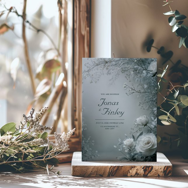 Invitación Frosty White Rose and Dusty Gray Winter Wedding (Subido por el creador)