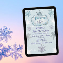 Invitación Frozen in Five Snowflake Birthday Invitation