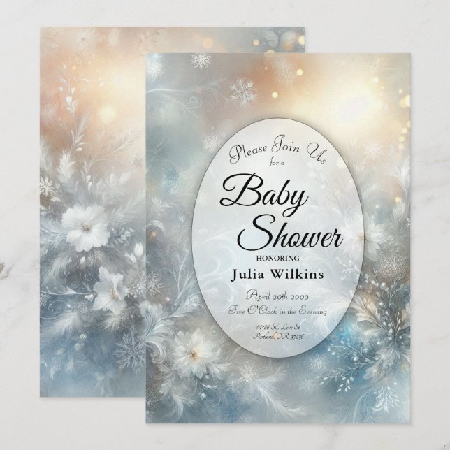 Invitación Frozen Petals in a Golden Winter Mist Baby Shower (Anverso / Reverso)
