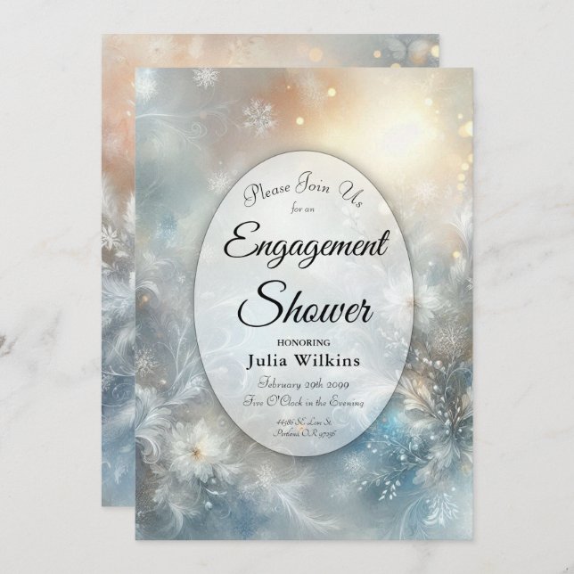 Invitación Frozen Petals in a Golden Winter Mist Engagement  (Anverso / Reverso)