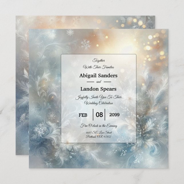 Invitación Frozen Petals in a Golden Winter Mist Wedding (Anverso / Reverso)