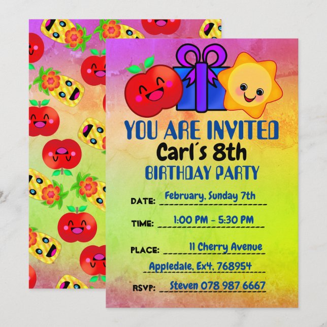 Invitación Fruit Sunshine Happy Pineapple Cute Love Birday (Anverso / Reverso)