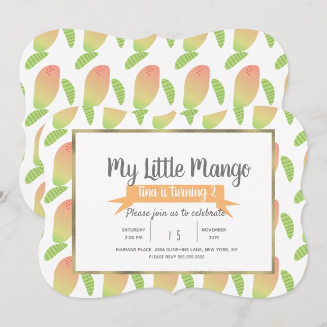 Invitación Fruity Little Mango (Anverso / Reverso)