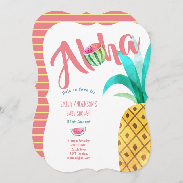 Invitación Fruity Tropical Baby Shower Invitar a Pineapple AL (Anverso / Reverso)