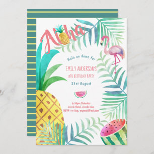 Invitación Fruity Tropical Birday Party invita a Flamingo