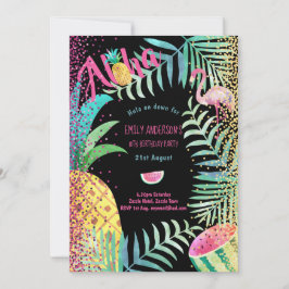 Invitación Fruity Tropical Birday Party invita a Flamingo
