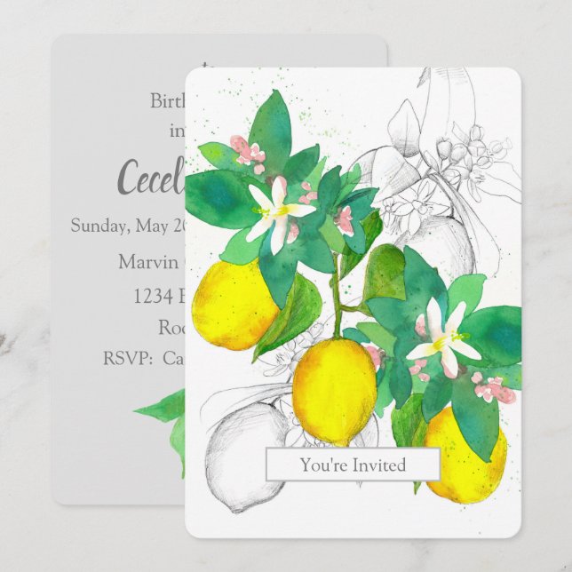 Invitación Fruta acuática de la fiesta de cumpleaños Lemons C (Anverso / Reverso)