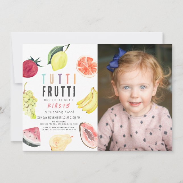 Invitación Fruta acuática Tutti Frutti Foto de segundo cumple (Anverso)