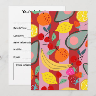 Invitación Fruta con rayas rojas y rosadas