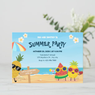 Invitación Fruta de dibujos animados de playa de verano jugue