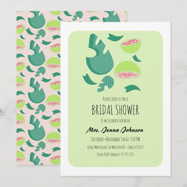 Invitación Fruta de Guayaba Rosa Verde  Ducha de Novia (Anverso / Reverso)
