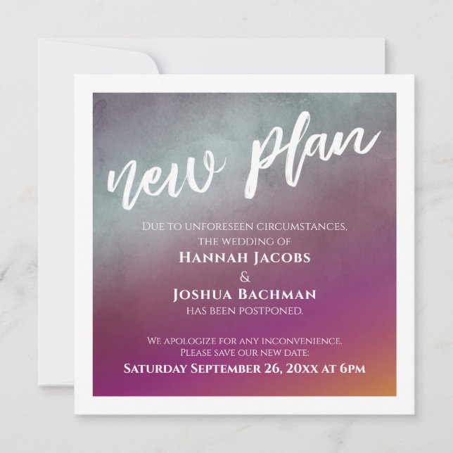 Invitación Fruta de la pasión Nuevo plan Boda pospuesto tarje (Anverso)