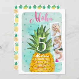 Invitación Fruta de la piña tropical de moda azul y amarillo