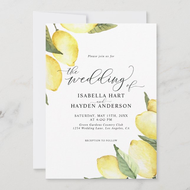 Invitación Fruta de limón Amarillo Boda Jardín (Anverso)