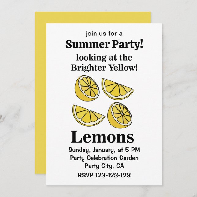 Invitación Fruta De Los Lemones Mirando Los Lemones Amarillos (Anverso / Reverso)