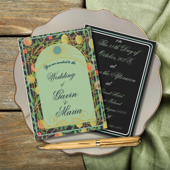 Invitación Fruta de oro floral Art Deco William Morris (Subido por el creador)