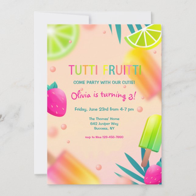 Invitación Fruta de verano y pipetícula (Anverso)