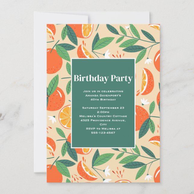 Invitación Fruta del cítrico naranja - Cumpleaños del patrón  (Anverso)