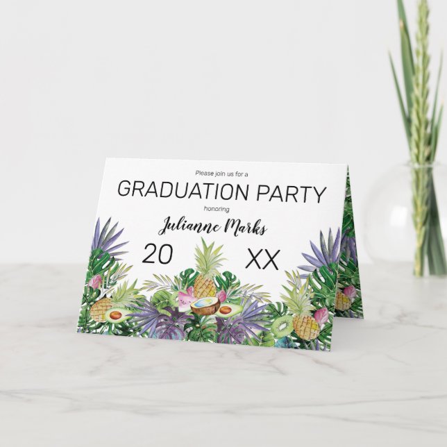 Invitación Fruta tropical | Fiesta de Graduación Veraniega (Anverso)