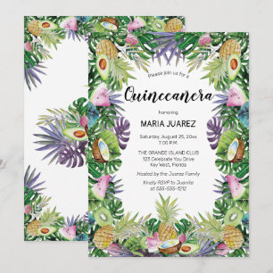 Invitación Fruta tropical   Verdor Sunset Quinceañera