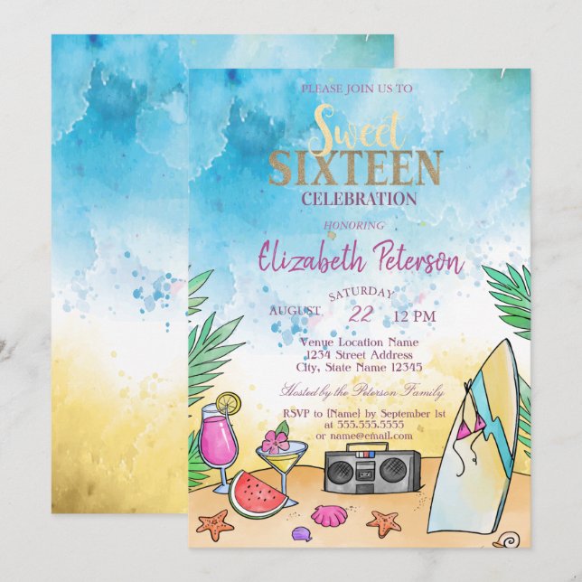 Invitación Frutas de cóctel de playa Dulce de verano 16 Fiest (Anverso / Reverso)