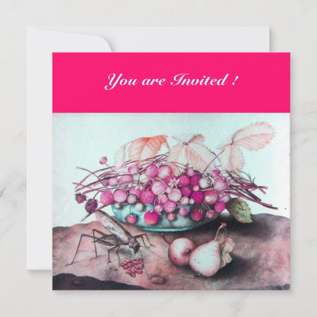 Invitación FRUTAS DE LA TEMPORADA / FRESAS, PERAS Rosa fucsia (Anverso)