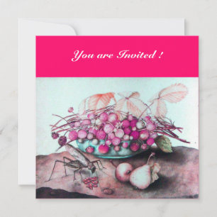 Invitación FRUTAS DE TEMPORADA / FRESAS, PERAS Rosa fucsia