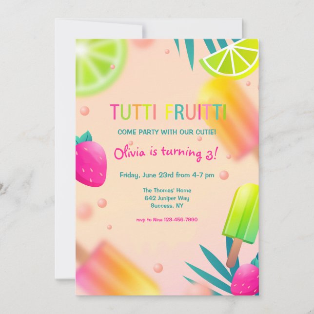 Invitación Frutas de Verano y Paletas (Anverso)