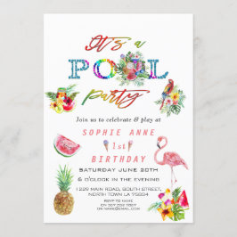 Invitación Frutas florales de Hawái Piscina de Aves Cumpleaño