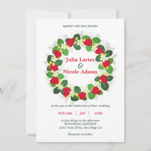 Invitación Frutas Flores Hojas De Fresa Roja Boda