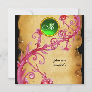 Invitación FRUTAS MÁGICAS MONOGRAMA, verde