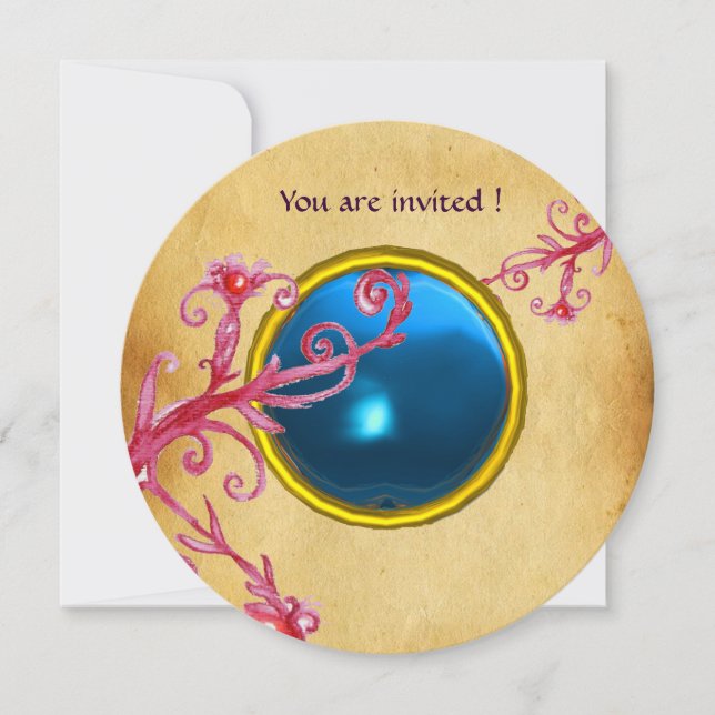 Invitación FRUTAS MÁGICAS PERGAMINO GEMA zafiro azul (Anverso)