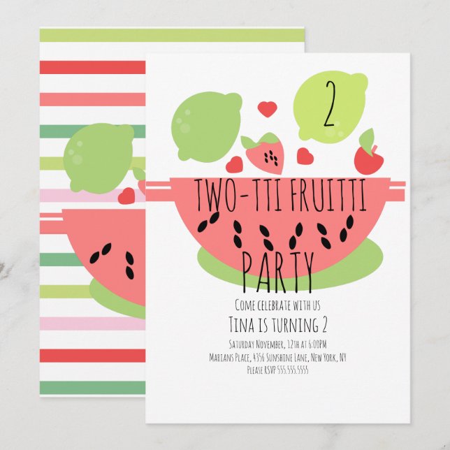 Invitación Frutas tropicales de ensalada tutti de verano (Anverso / Reverso)