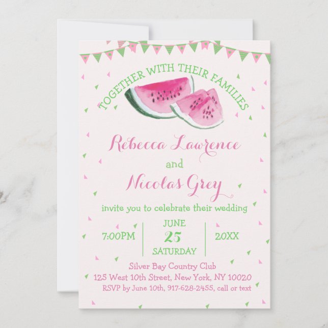 Invitación Frutas tropicales sandía Boda acuarela rosa (Anverso)