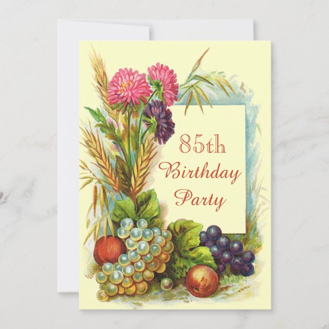 Invitación Frutas y flores coloridas de 85º cumpleaños (Anverso)