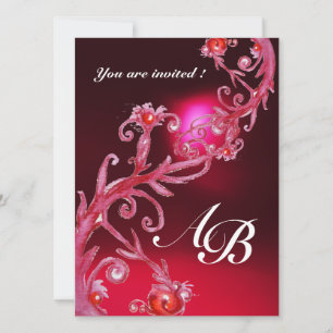 Invitación FRUTILLAS MÁGICAS 4,MONOGRAM rojo burdeos