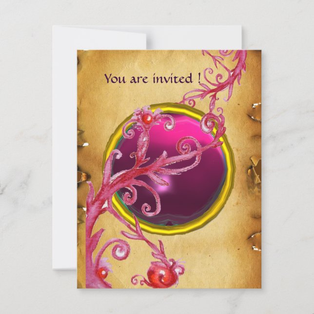 Invitación FRUTILLAS MÁGICAS PERGAMINO GEMA roja rubí (Anverso)