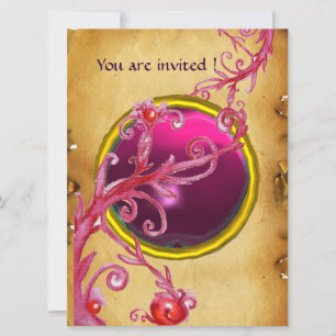 Invitación FRUTILLAS MÁGICAS PERGAMINO GEMA roja rubí