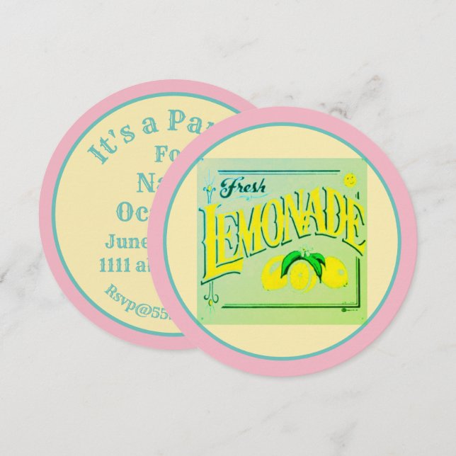 Invitación Fruto de limón rosa vintage (Anverso / Reverso)