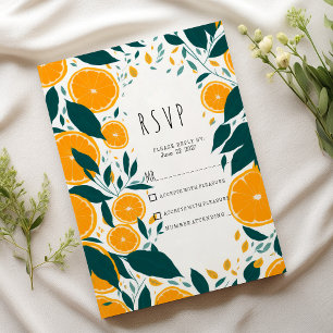 Invitación Fruto naranja de cítricos verde oscuro botánico RS