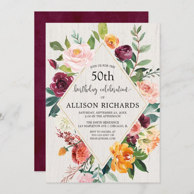 Invitación Fruto otoño floral cumpleaños adulto, otoño otoño (Anverso / Reverso)