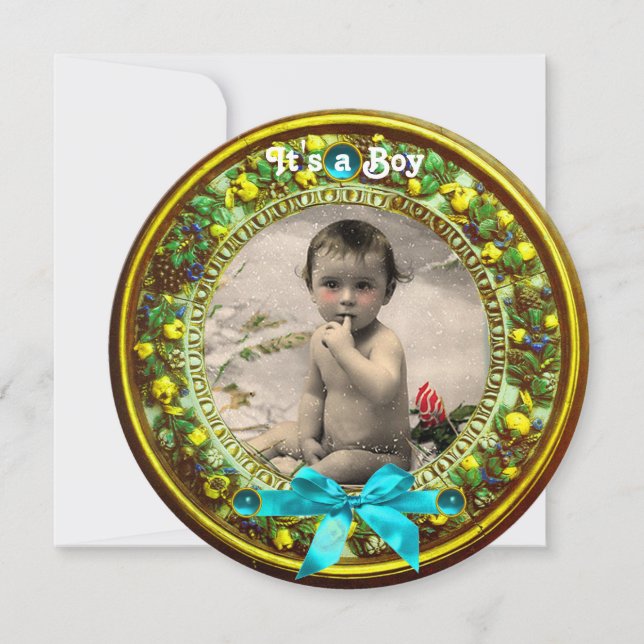 INVITACIÓN FRUTOS DE FLORENTINA RIBBON AZUL BEBÉ DUCHA DE NIÑ (Anverso)
