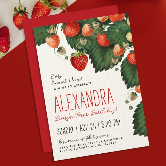 Invitación Frutos de fresa rojas de la vendimia (Subido por el creador)