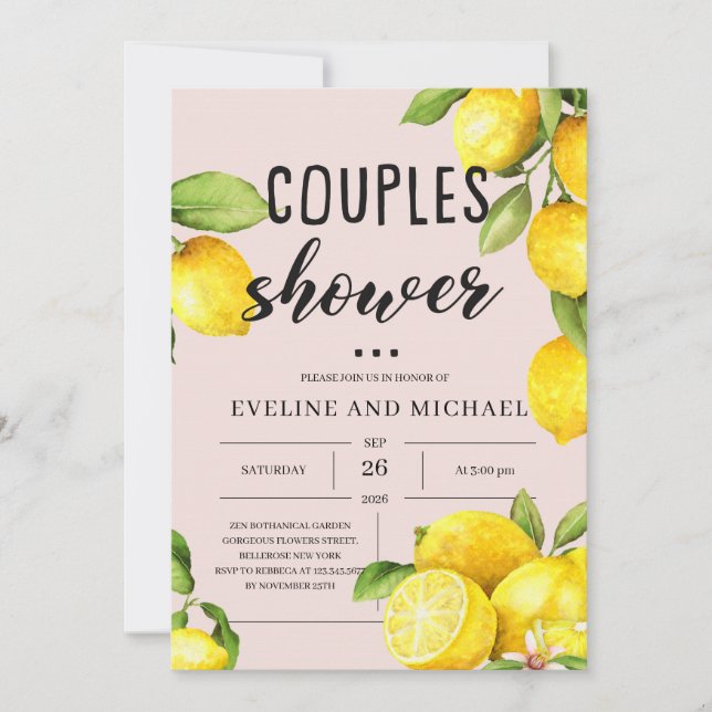 Invitación Frutos de verano parejas de cítricos de limón duch (Anverso)