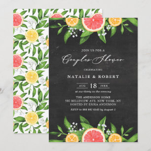 Invitación Frutos y Naranjas Chalkboard Parejas Ducha