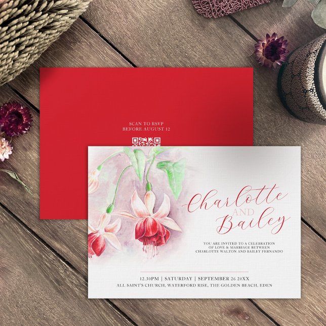 Invitación Fuchsia acuarela boda de arte rojo (Subido por el creador)