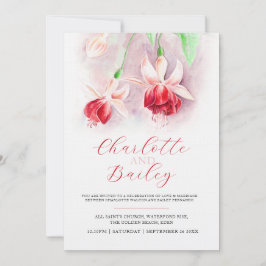 Invitación Fuchsia acuarela boda de arte rosa rojo